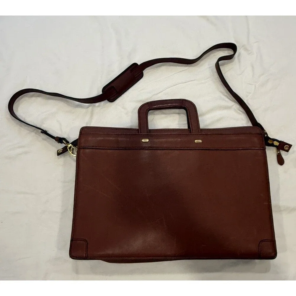 Samsonite Brown Leather Messenger Bag Laptop w/ Shoulder Strap 19” X 13”